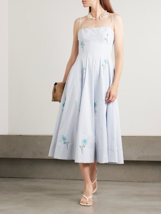 Staud Dresses & Skirts - Staud Wylie Light Blue Embellished Poplin Midi Dress 0